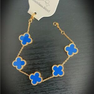 Gold and Blue Clover Enamel Bracelet
